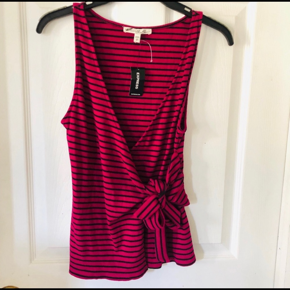 NWT Express pink striped wrap shirt size Small